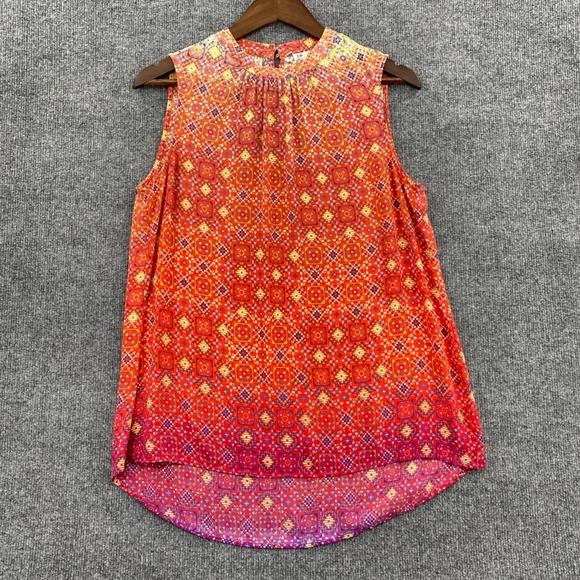 DR2 Tops - DR2 Sleeveless Blouse Womens Medium Orange Geometric Boho Chic Summer Art Color